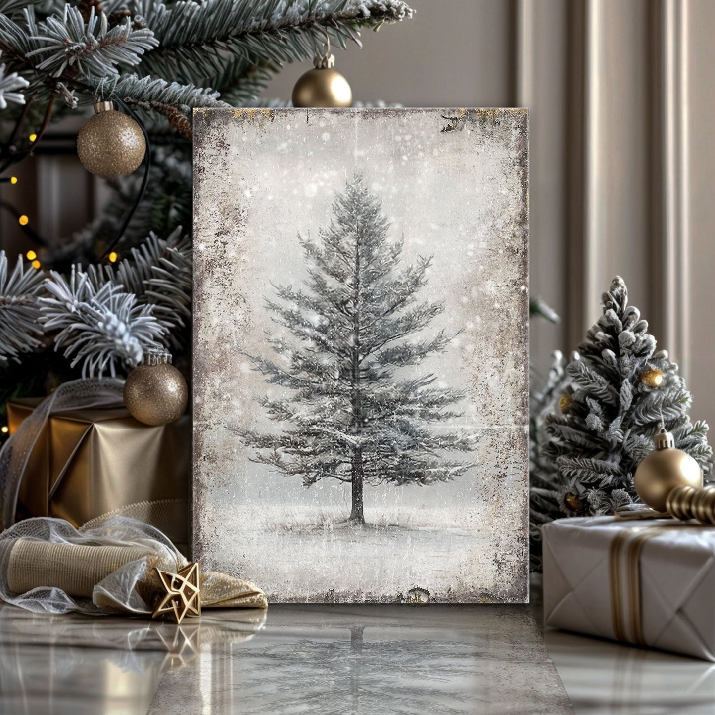 Vintage Christmas Tree Wall Art with Free 100+ Christmas Print