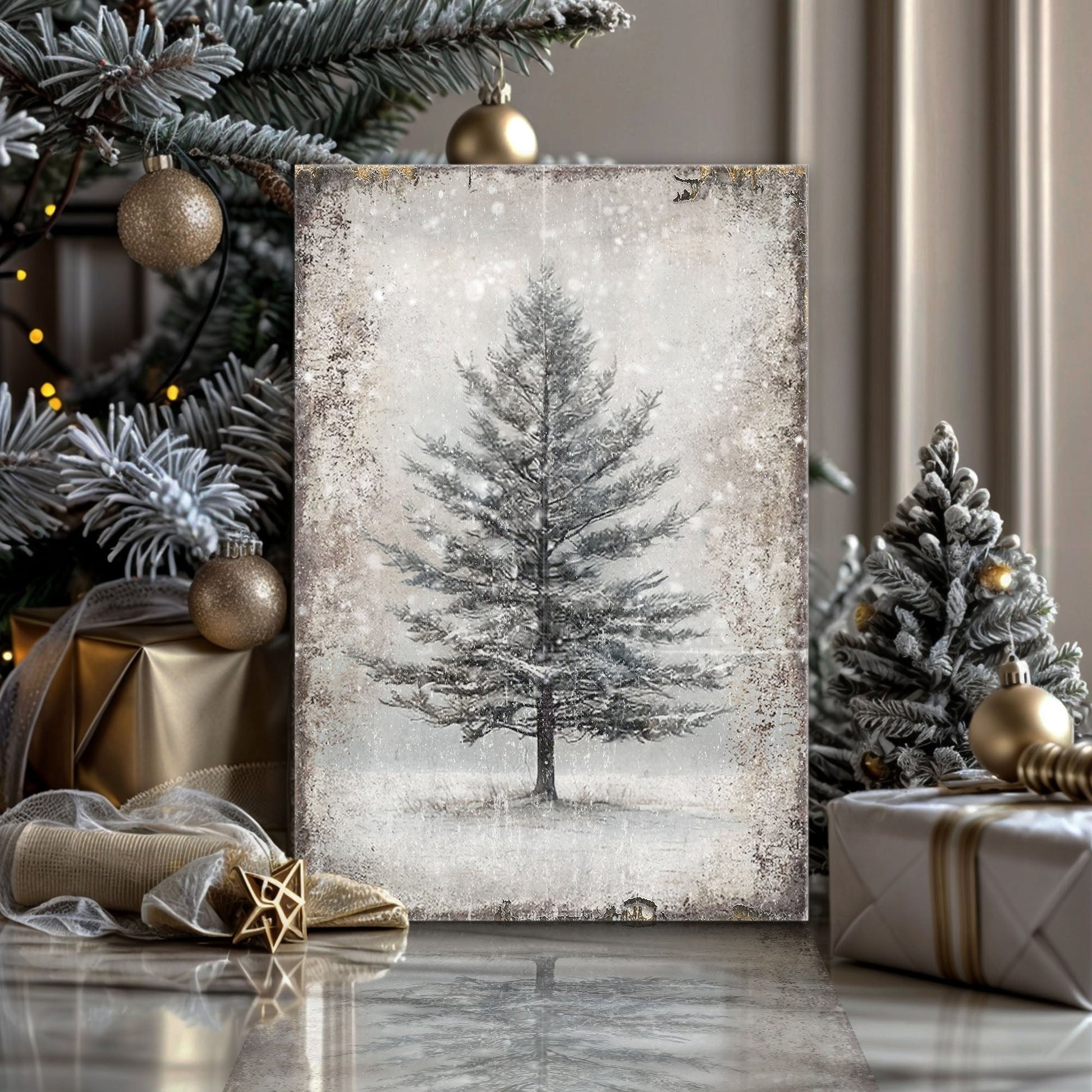 Vintage Christmas Tree Wall Art with Free Mystery Gift
