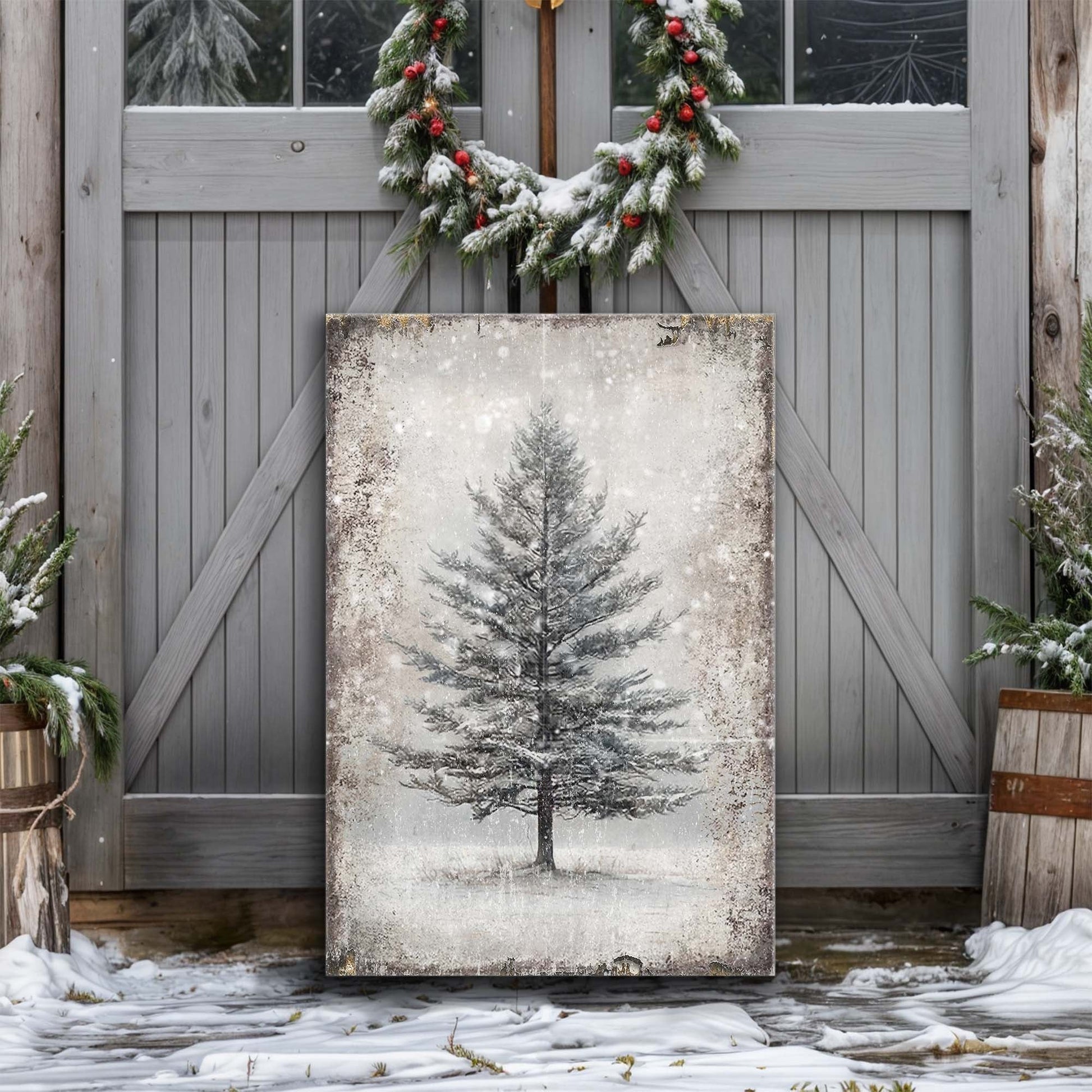 Vintage Christmas Tree Wall Art with Free Mystery Gift