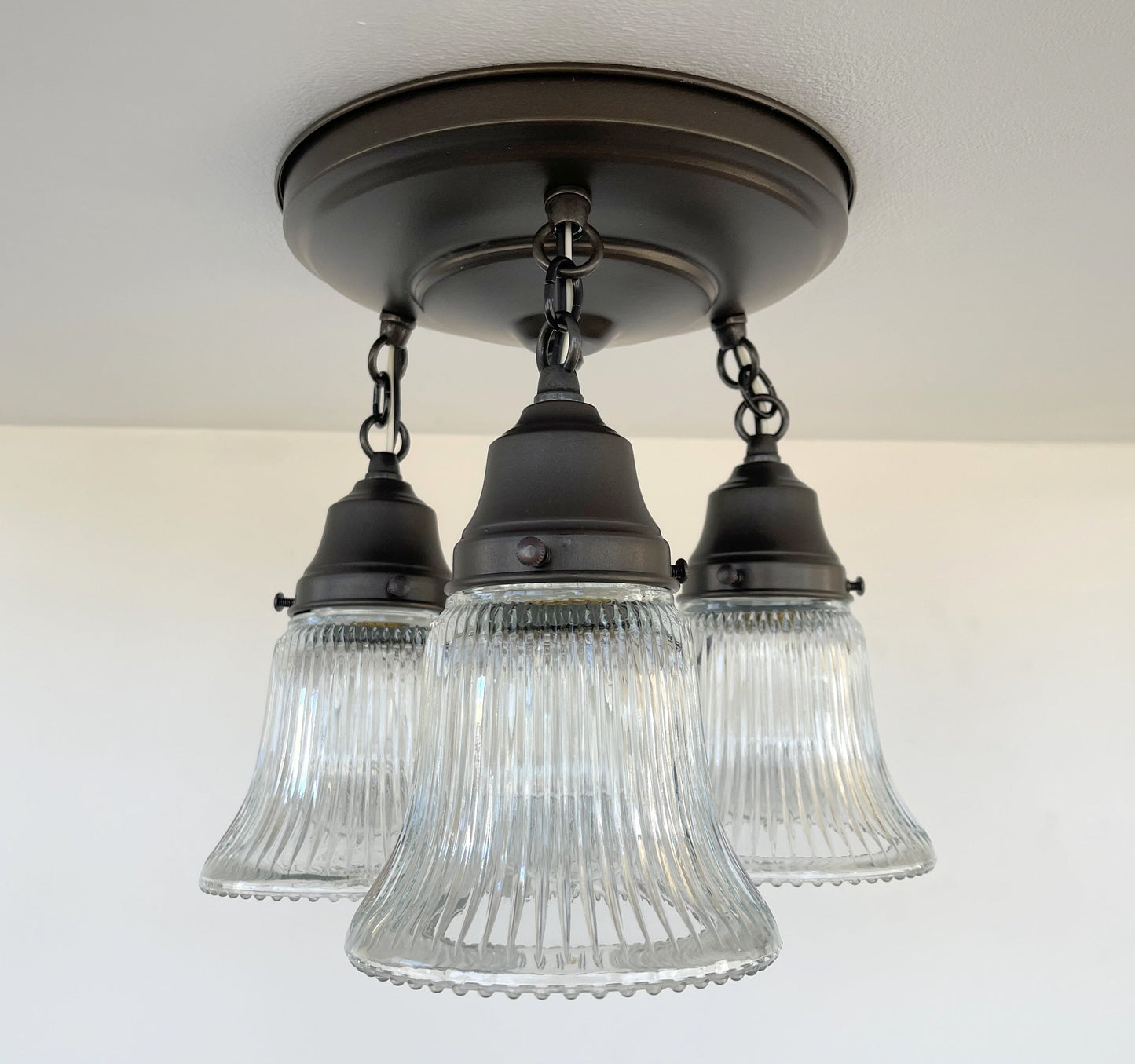 Antique HOLOPHANE 1960's CLEAR Glass Ceiling Light