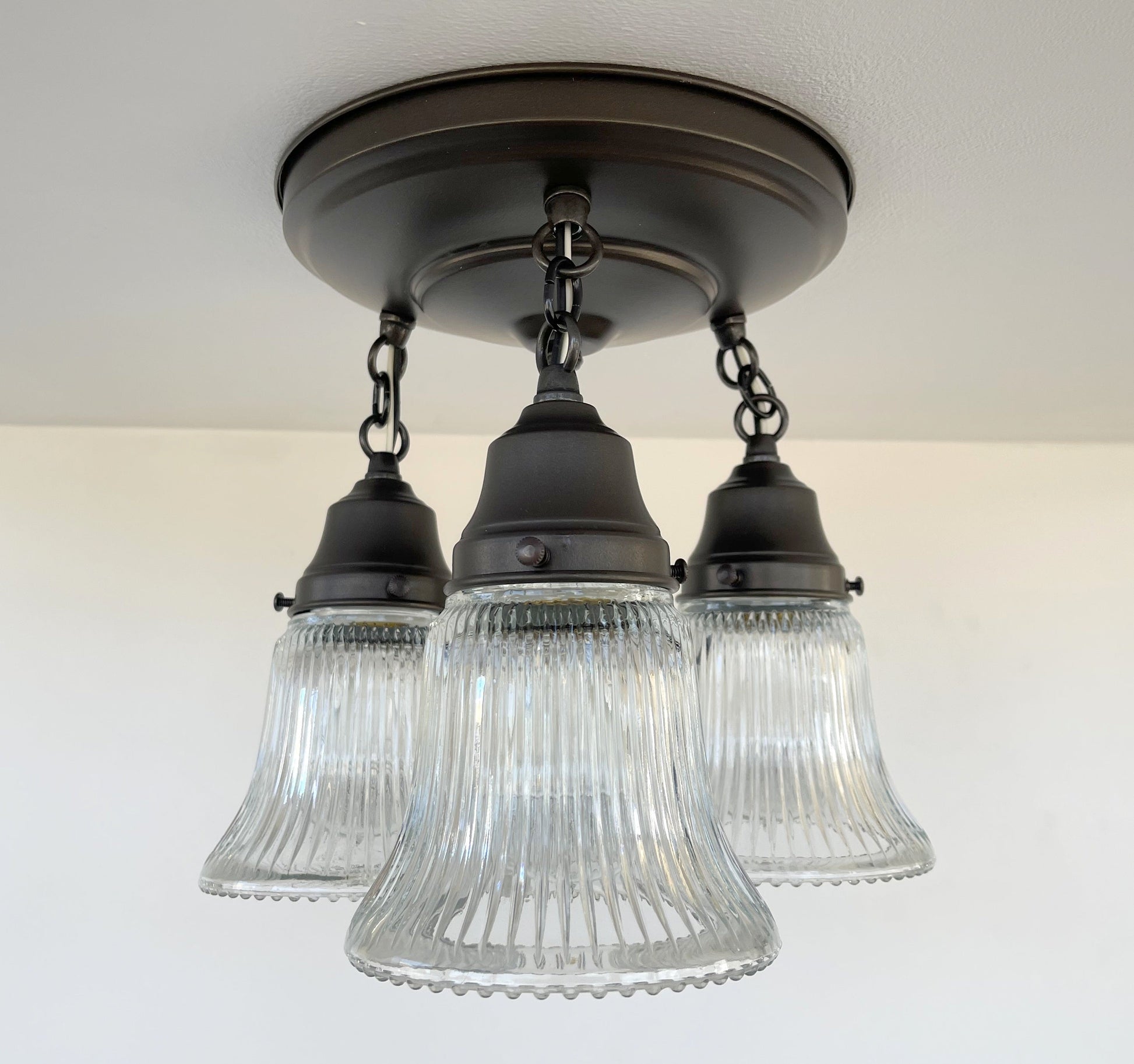 Antique HOLOPHANE 1960's CLEAR Glass Ceiling Light