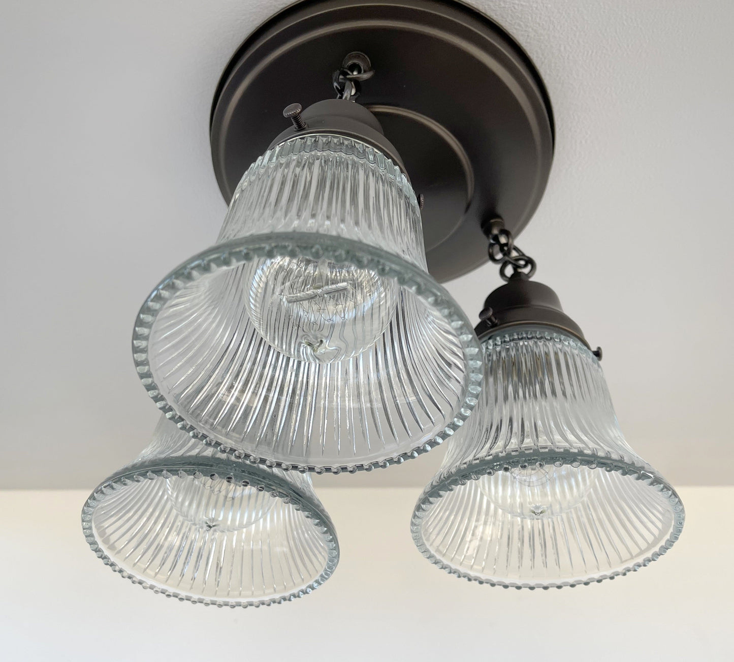 Antique HOLOPHANE 1960's CLEAR Glass Ceiling Light