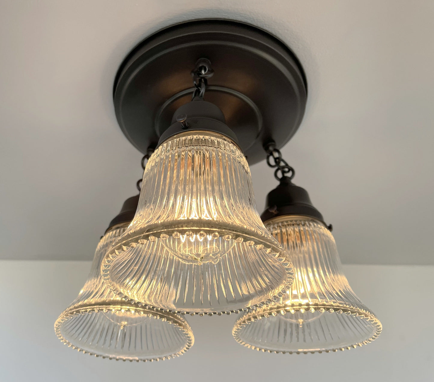 Antique HOLOPHANE 1960's CLEAR Glass Ceiling Light