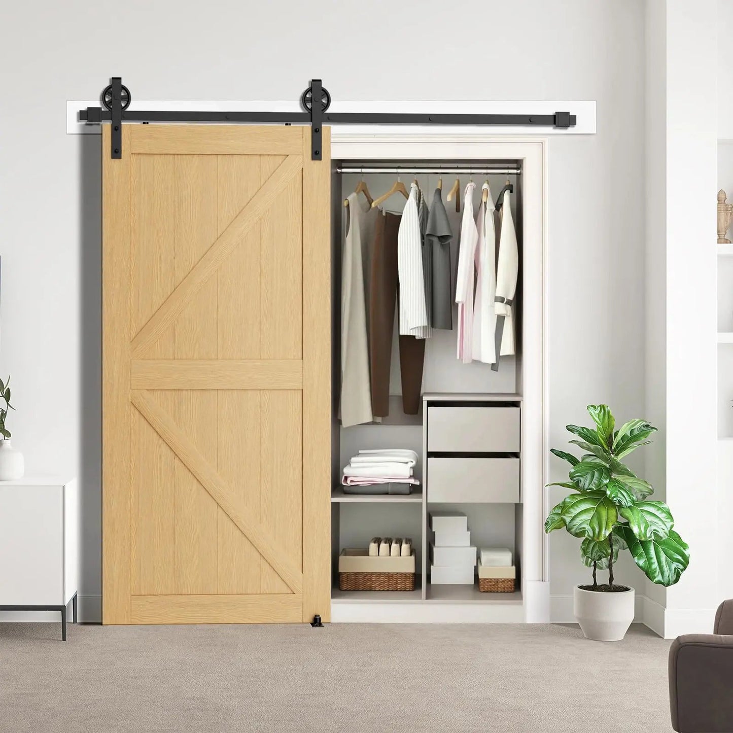 Big Spoke Wheel Roller Sliding Barn Door Hardware Kit (No Door)