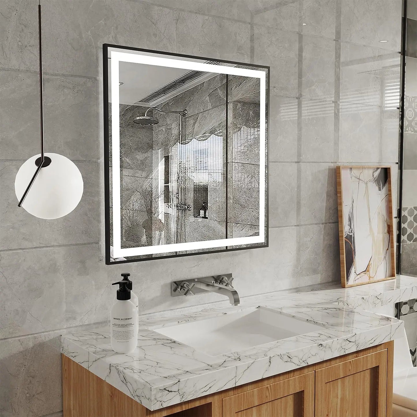 Black Aluminum Framed LED Bathroom Mirror