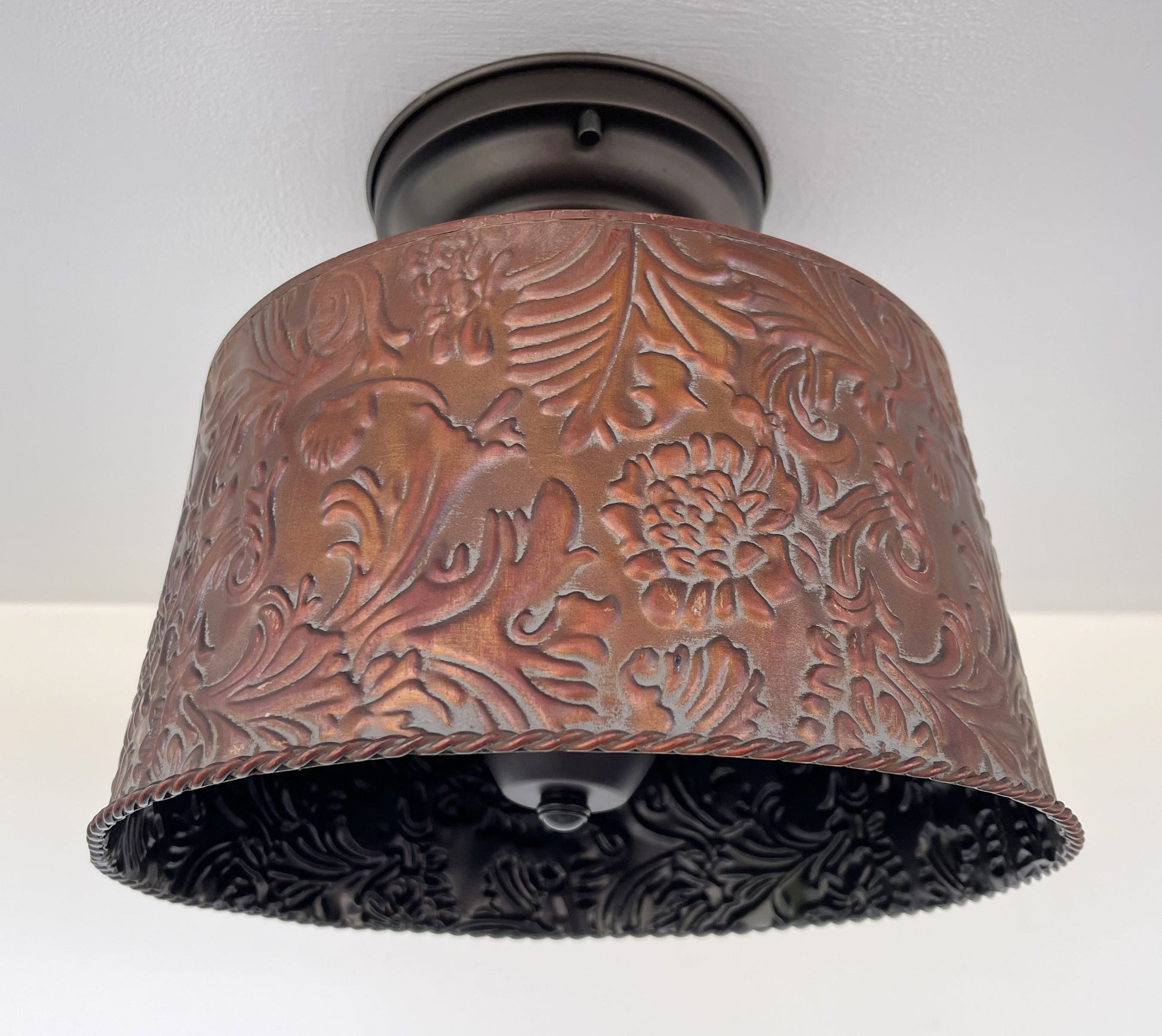 Copper Bronze Embossed Drum Ceiling Light