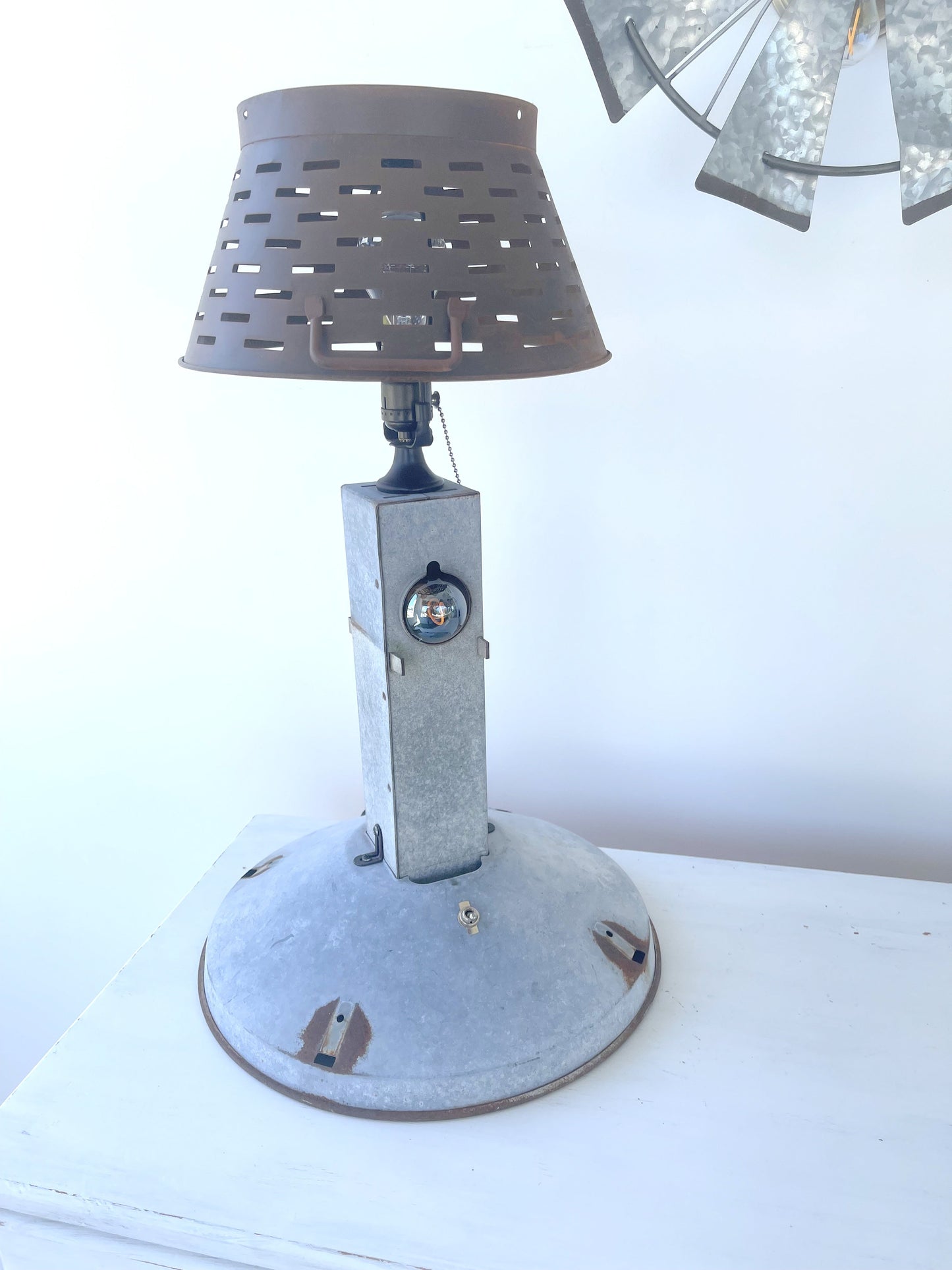 Original Antique Chicken Feeder Tall Farm Table Lamp