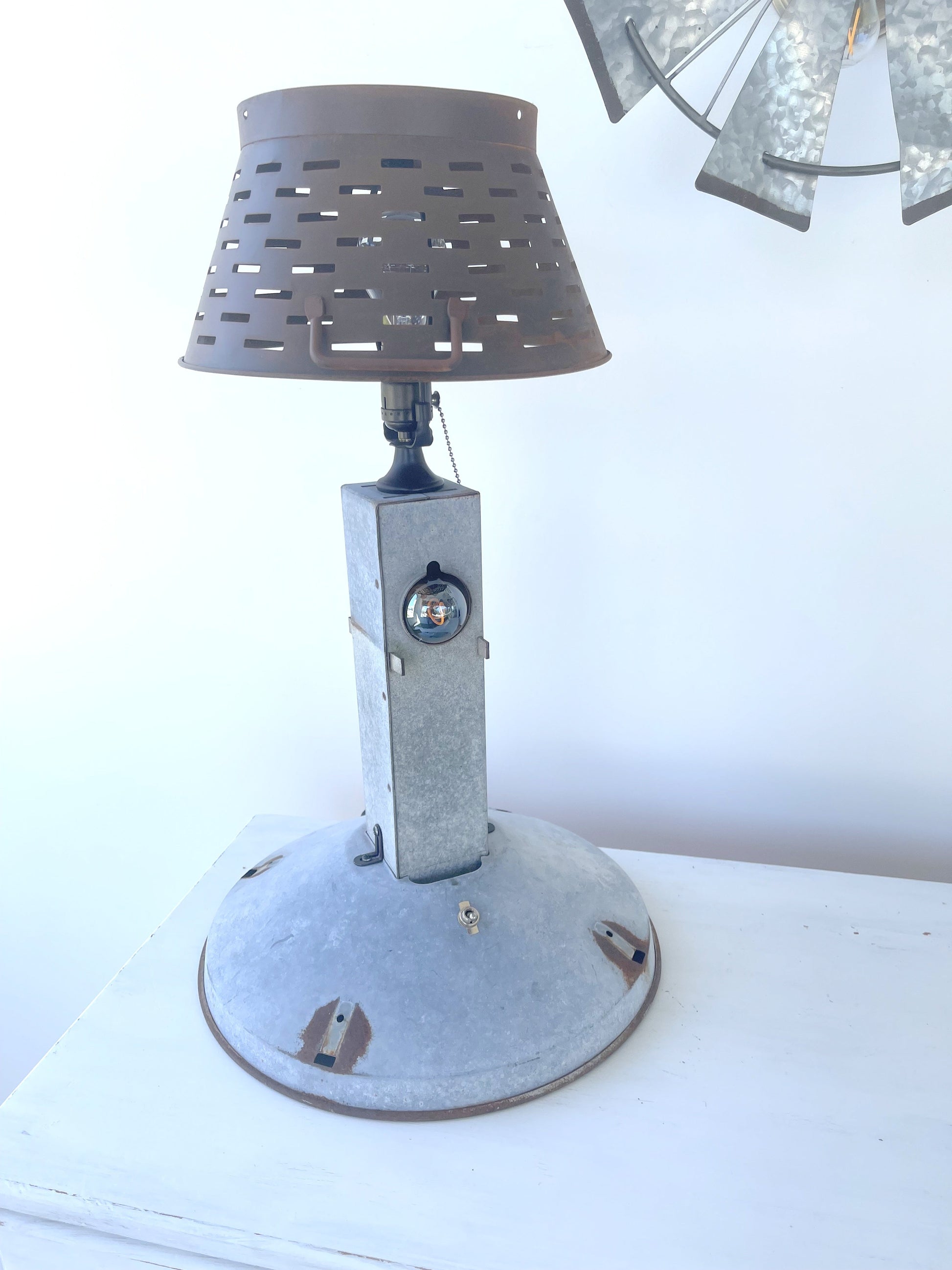 Original Antique Chicken Feeder Tall Farm Table Lamp
