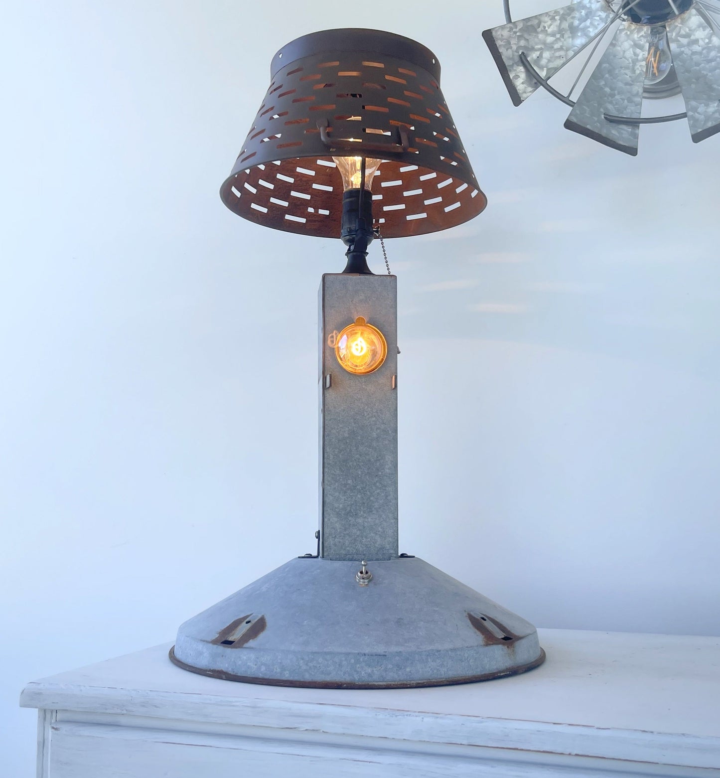 Original Antique Chicken Feeder Tall Farm Table Lamp