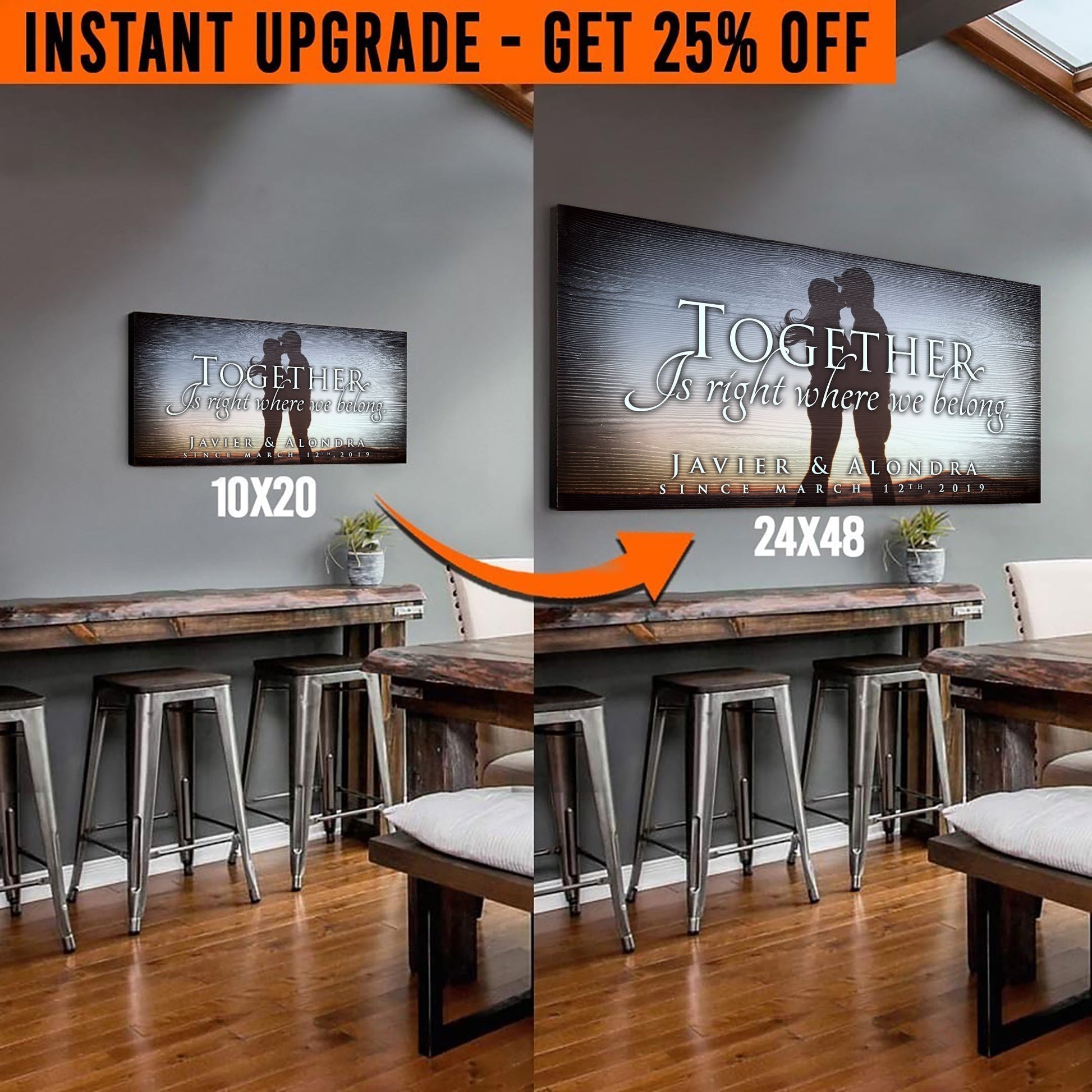 Upgrade Your 20x10 Inches 'Together' (Style 2) Canvas To 24x48 Inches