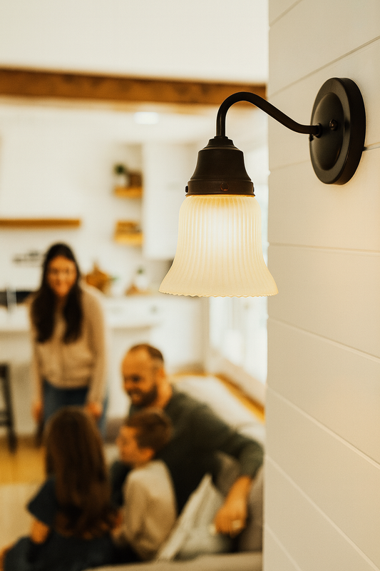 Frosted Bell-Shaped Holophane Glass Wall Sconce or Pendant Light