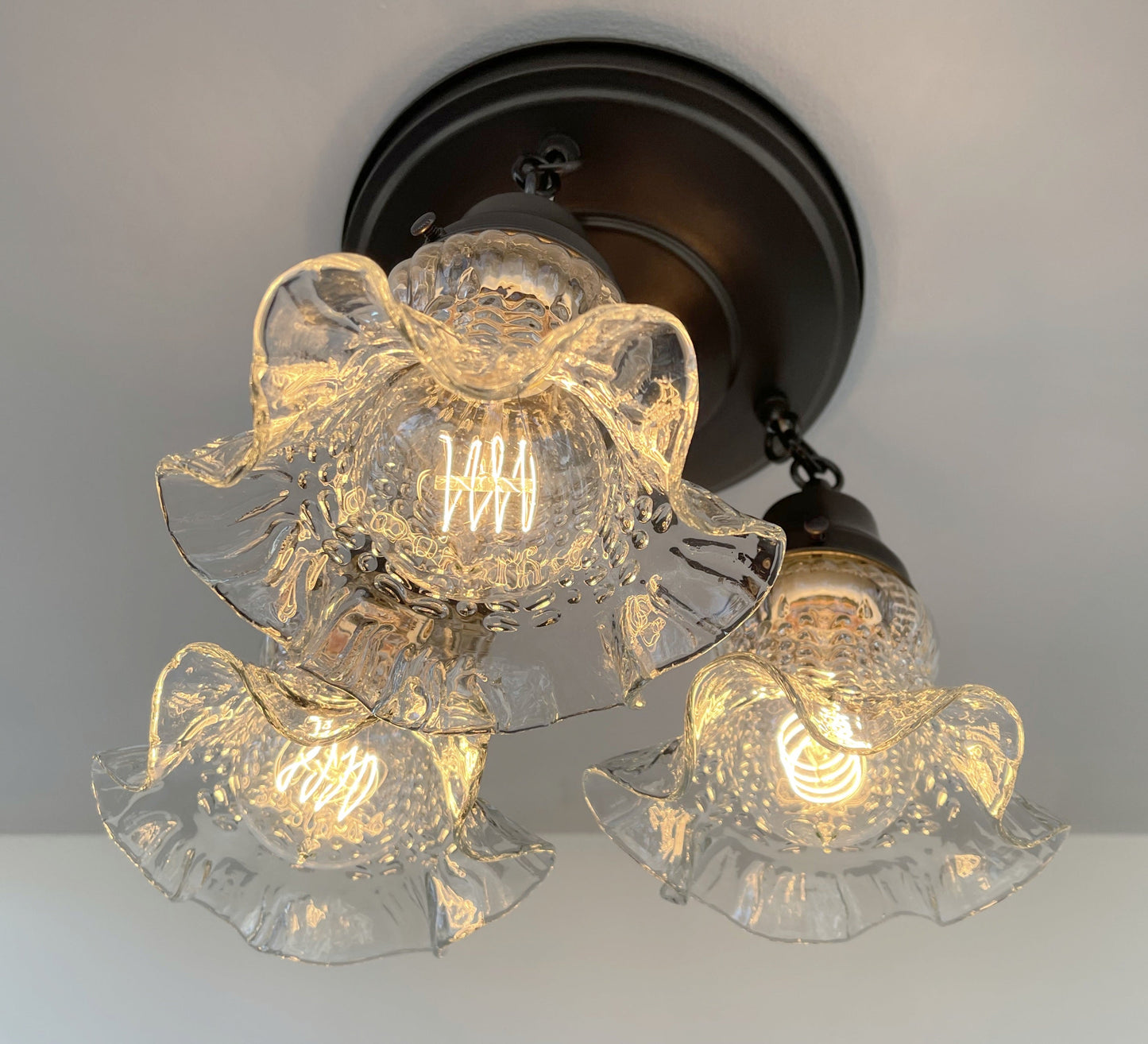 Clear Antique Hobnail Glass Ceiling LIGHT 1930's