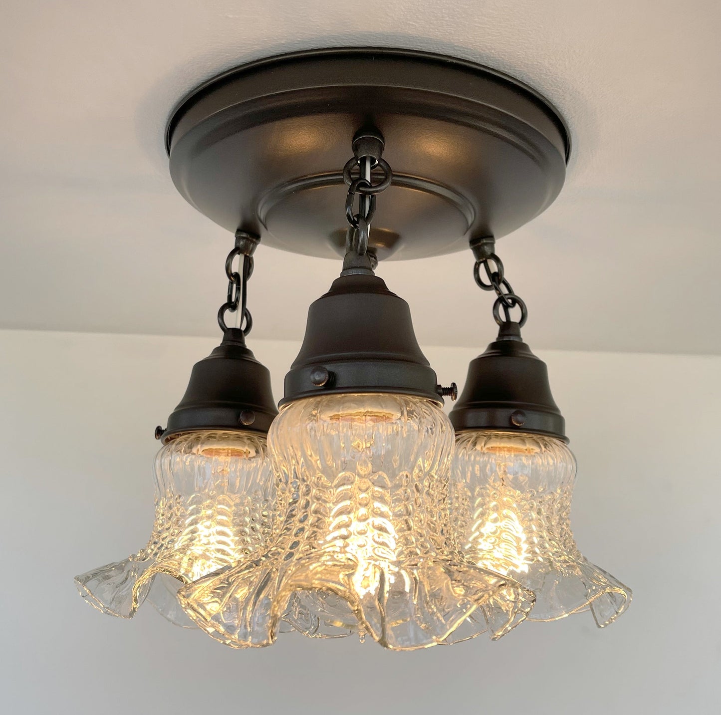 Clear Antique Hobnail Glass Ceiling LIGHT 1930's