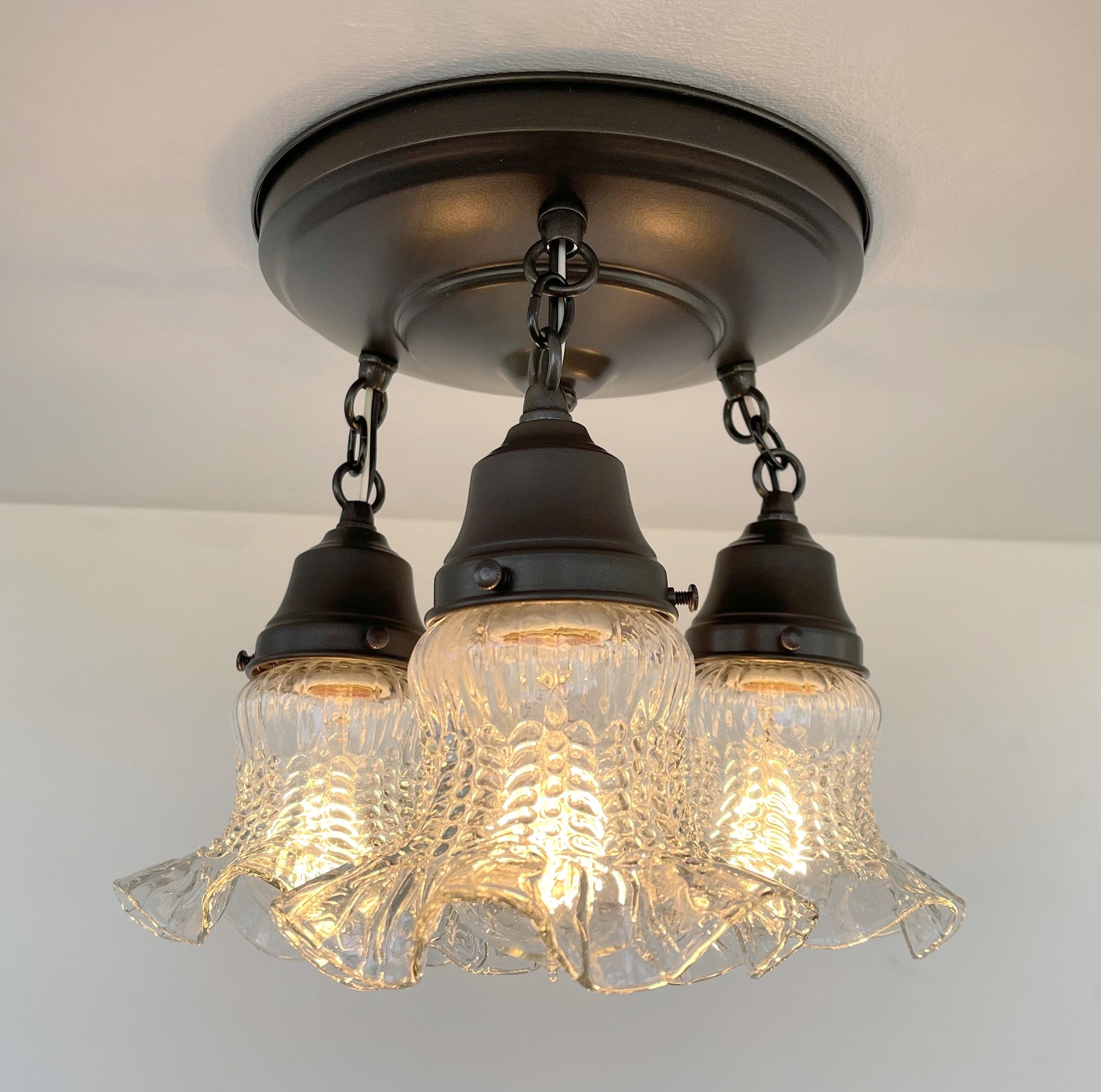 Clear Antique Hobnail Glass Ceiling LIGHT 1930's