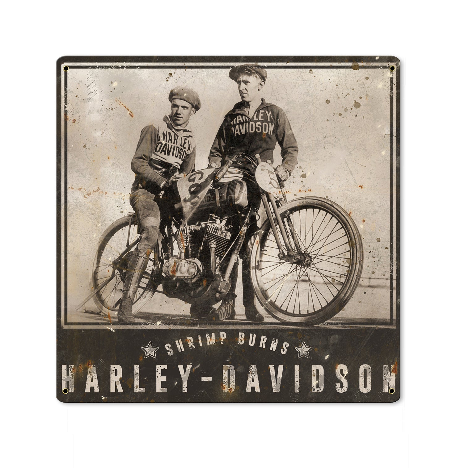 Harley Davidson Vintage Motorcycles Wall Art, Shrimp Burns, Wrecking Crew METAL Sign