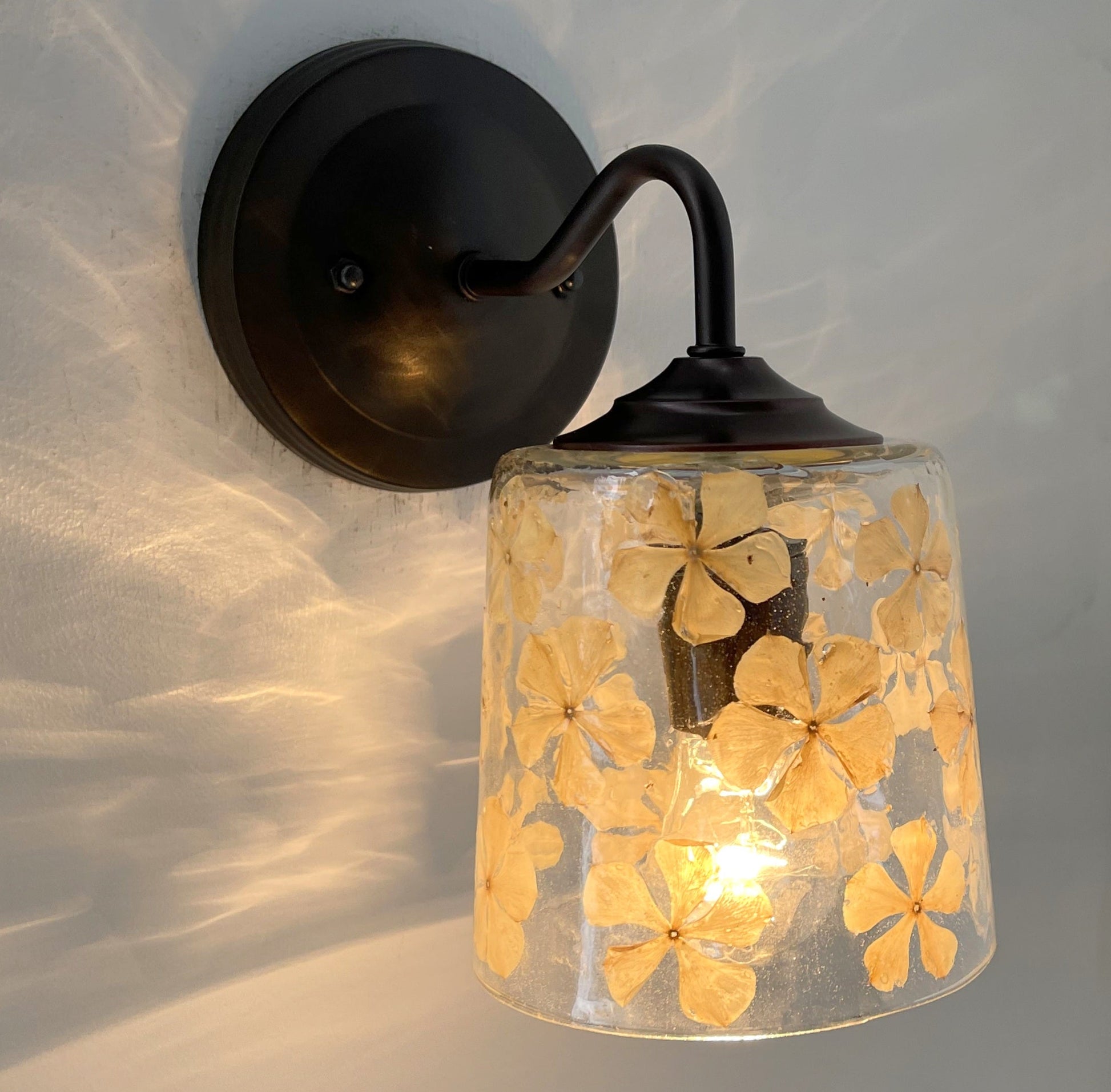 WHIMSICAL Pressed Floral Glass Wall Sconce Light