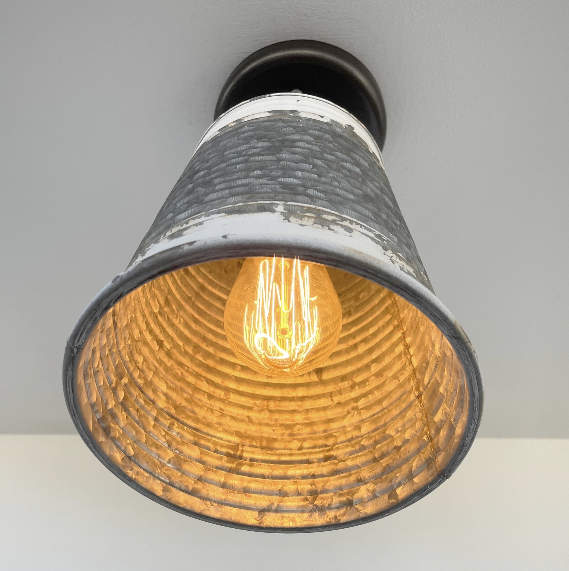 Distressed Large Corrugated Galvanized Barn Ceiling Light