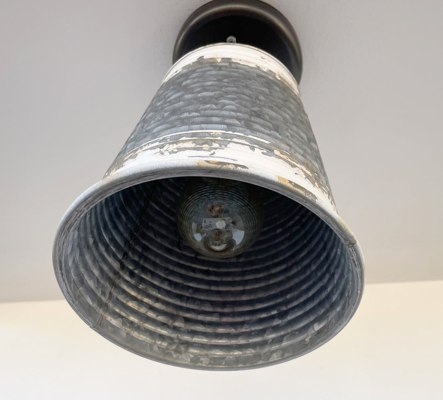 Distressed Large Corrugated Galvanized Barn Ceiling Light