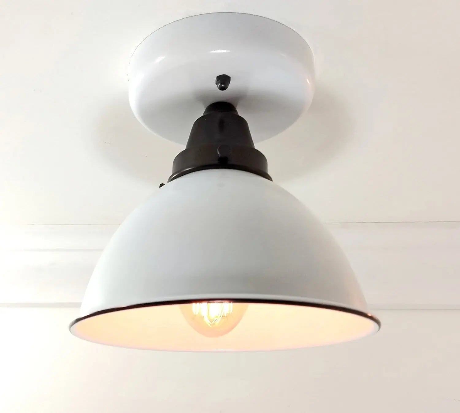 Modern Farmhouse Ceiling Light of White Enamel