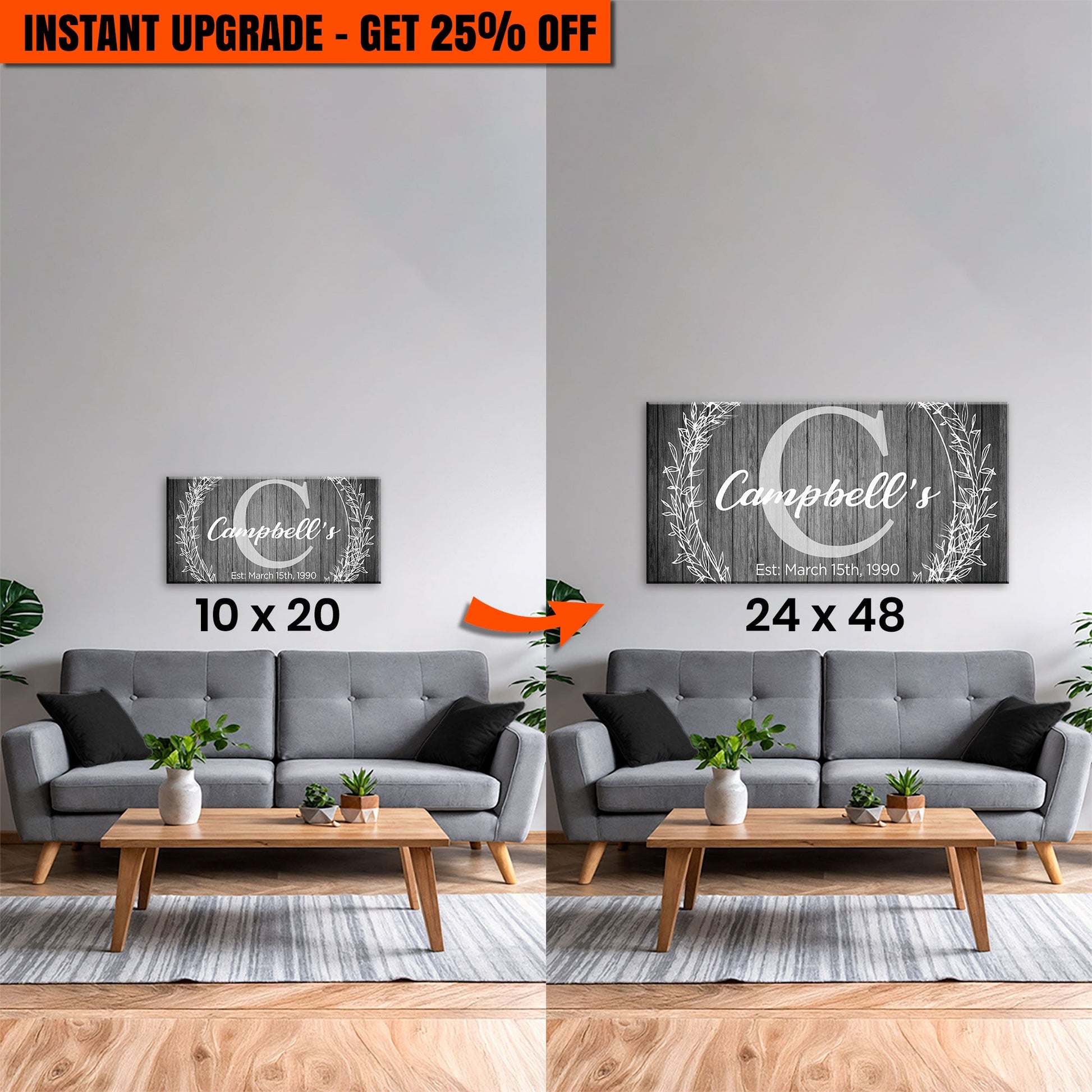 Upgrade Your 20x10 Inches 'Family Monogram' Canvas To 48x24 Inches