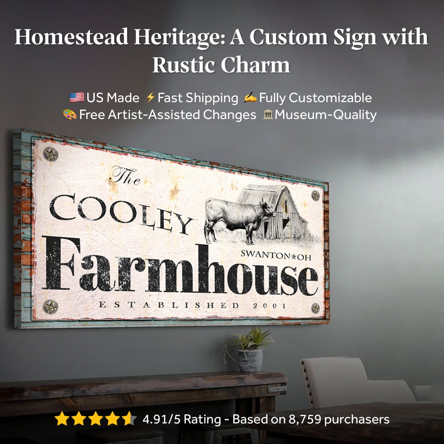 Rustic Farmhouse Sign (Made In USA)