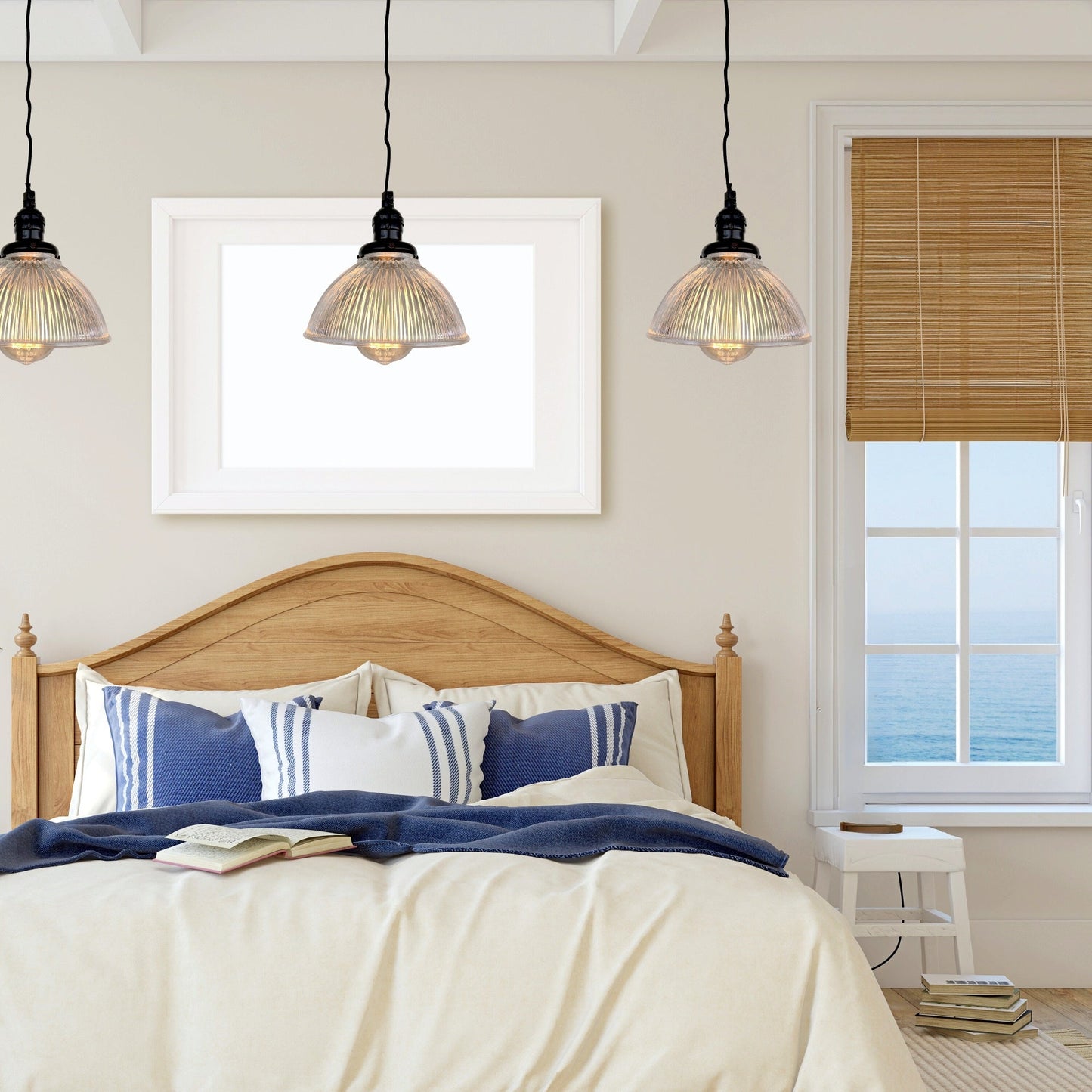 Factory Antique Glass Holophane Pendant Light