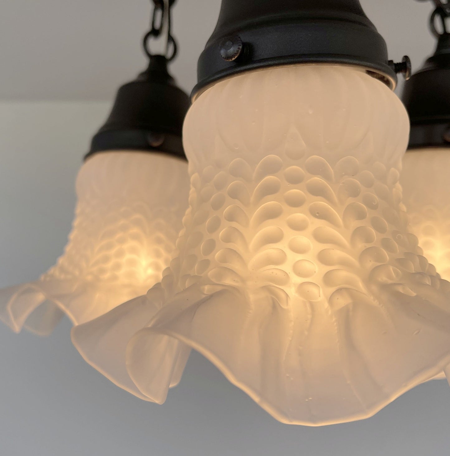 Frosted Antique Hobnail Glass Ceiling LIGHT 1950's