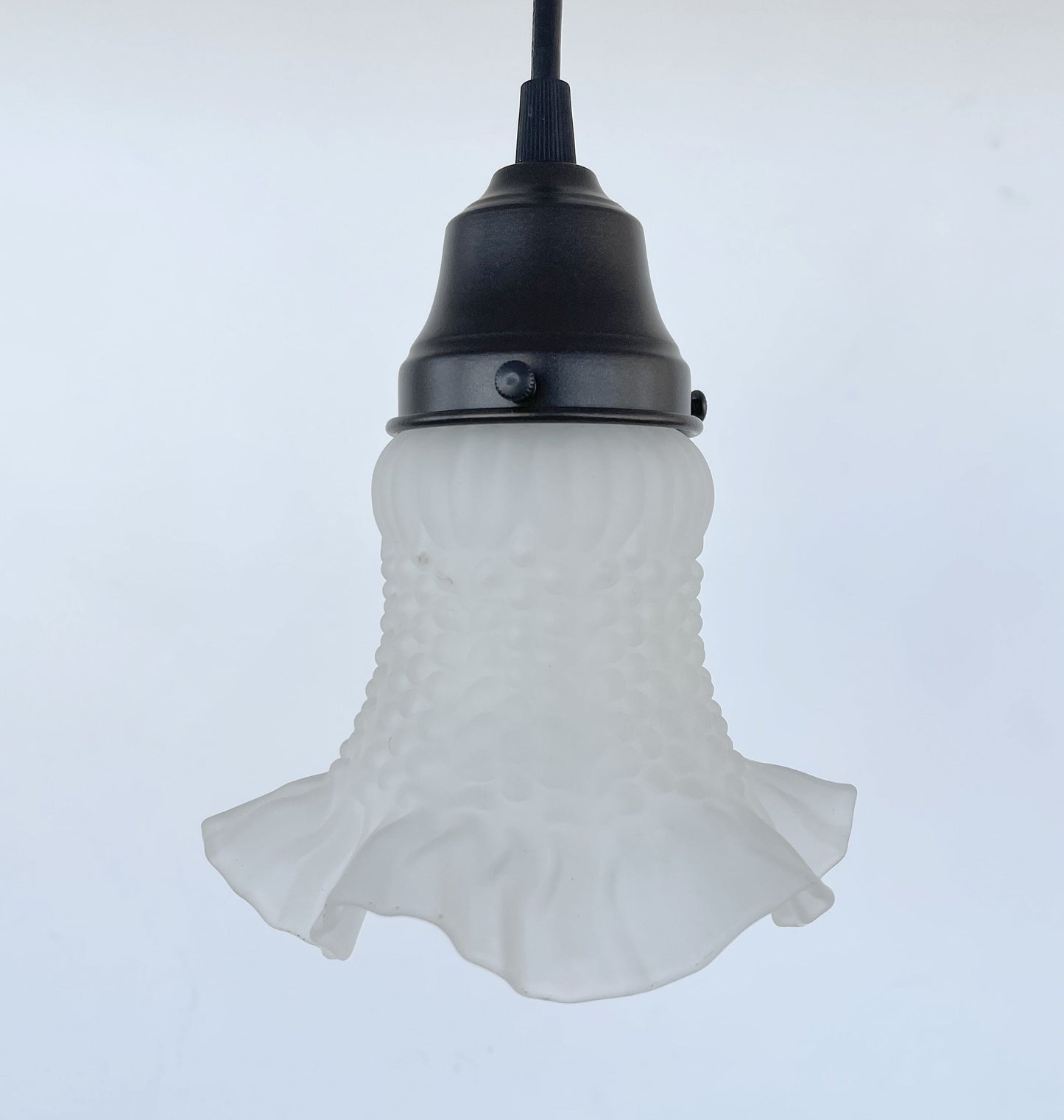 Delicate HOBNAIL RUFFLE 1950's Antique Frosted Glass Pendant