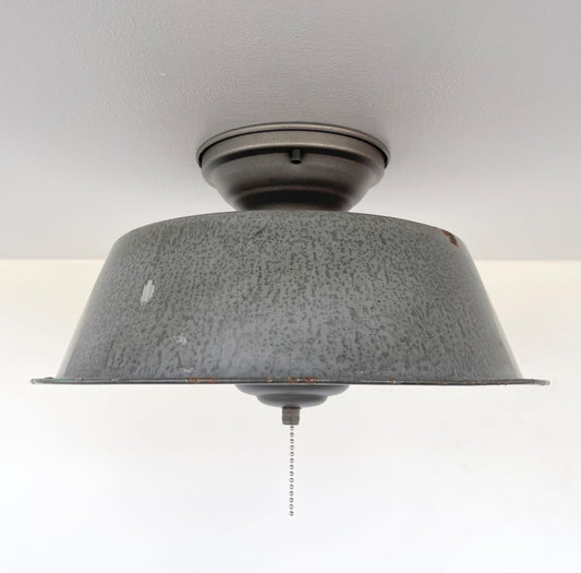 Antique FARMHOUSE GRANITEWARE Pan Ceiling Light