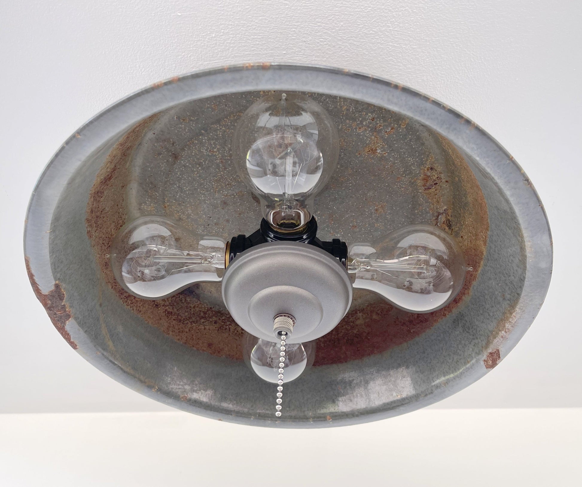 Antique FARMHOUSE GRANITEWARE Pan Ceiling Light