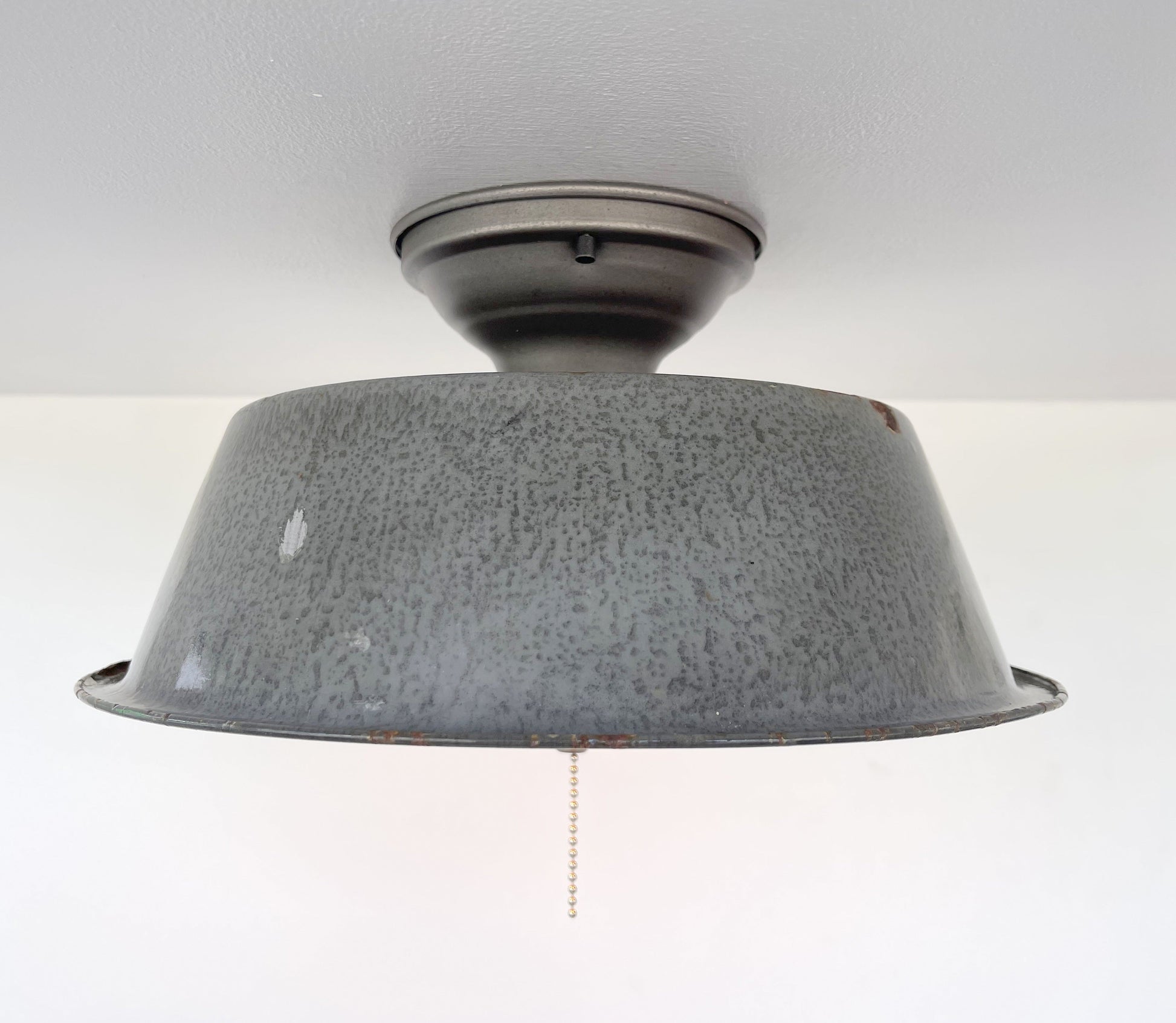 Antique FARMHOUSE GRANITEWARE Pan Ceiling Light