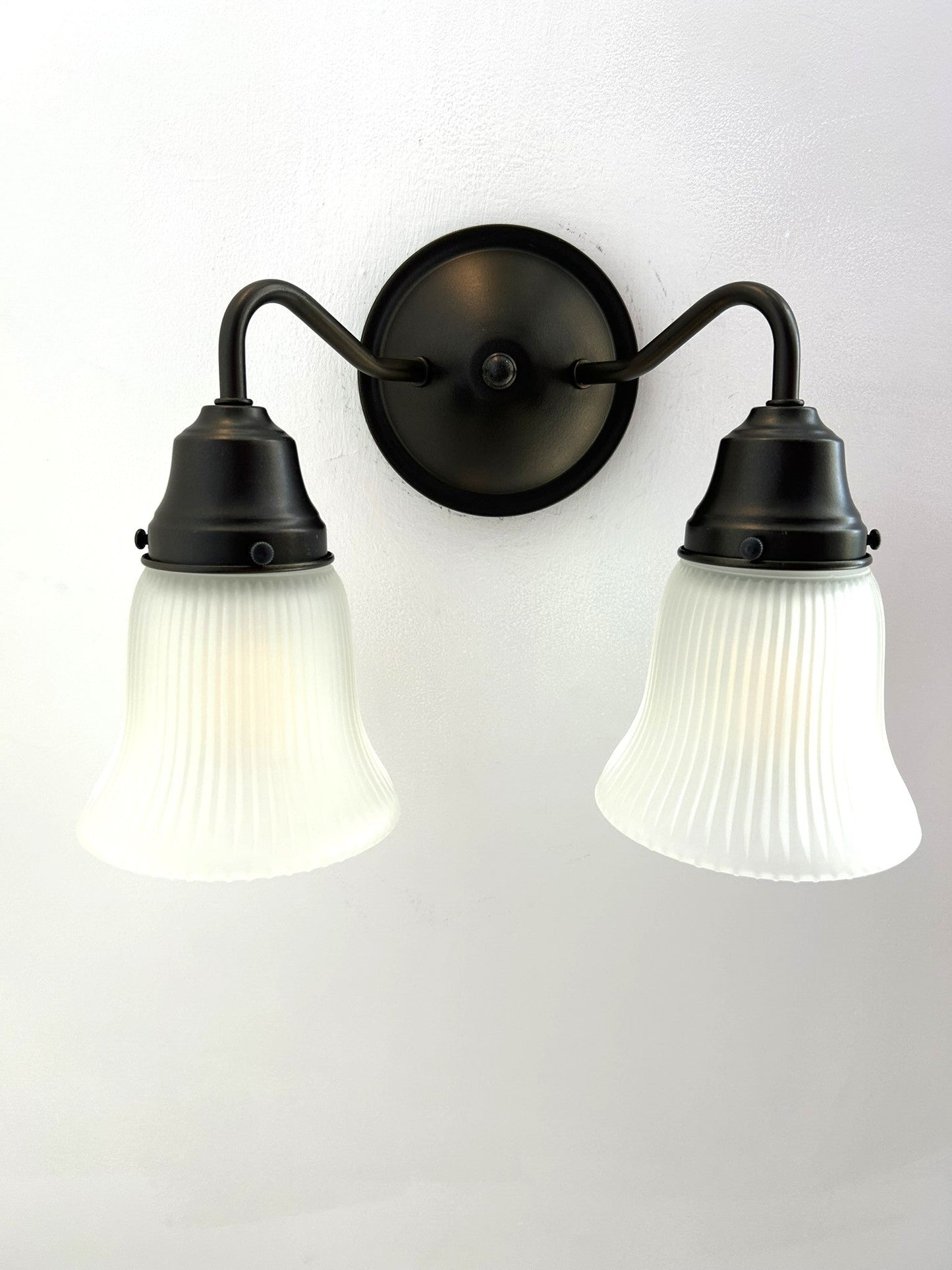 Frosted Bell-Shaped Holophane Glass Wall Sconce or Pendant Light