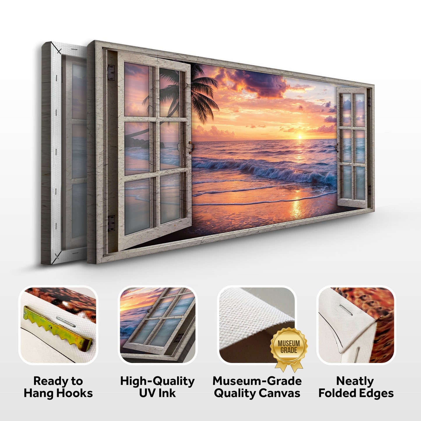 Sunset Beach Window Scenery Wall Art
