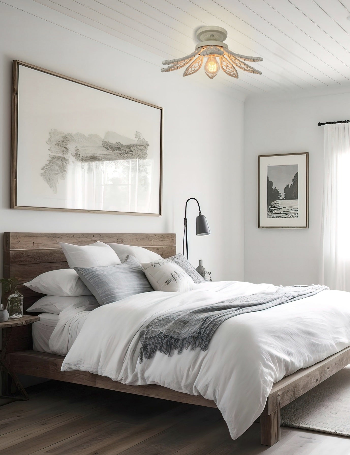 IVORY Natural FLORAL Ceiling Light Fixture