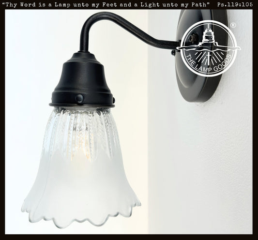 Scalloped Frost and Clear Delicate Hobnail Glass Wall Sconce