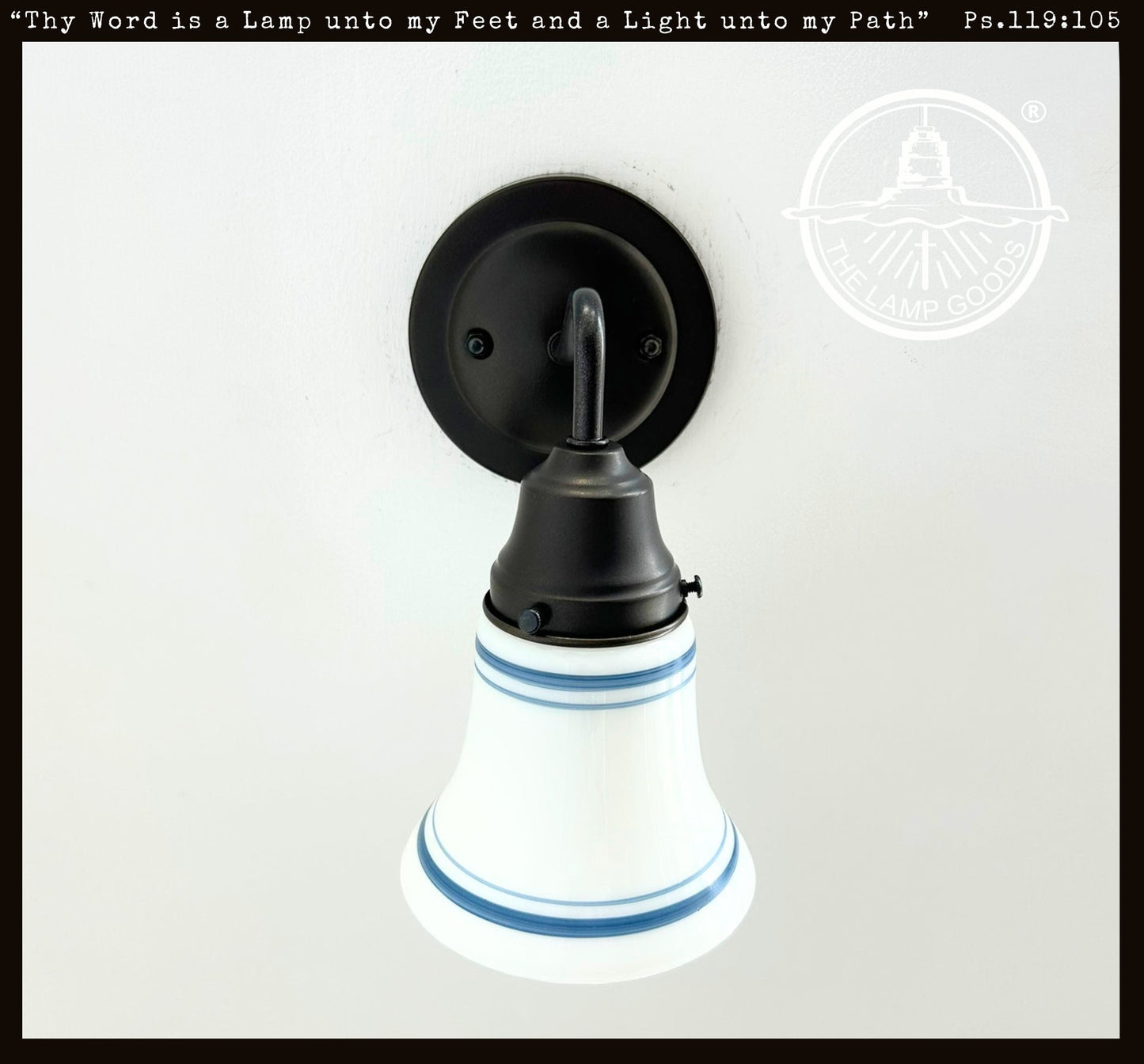 1940's Traditional Milk Glass Bell With Blue Accent Wall Sconce/Pendant Light