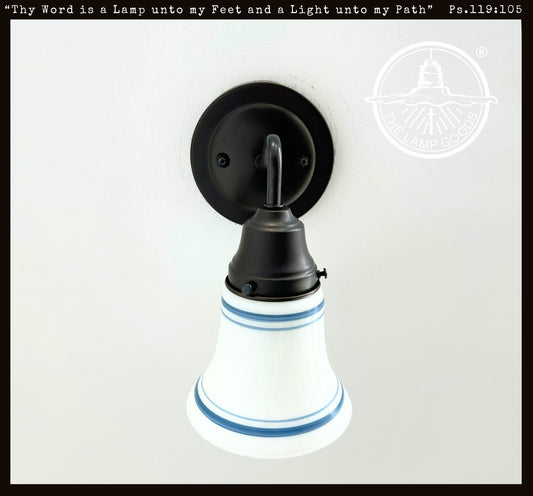 1940's Traditional Milk Glass Bell With Blue Accent Wall Sconce/Pendant Light