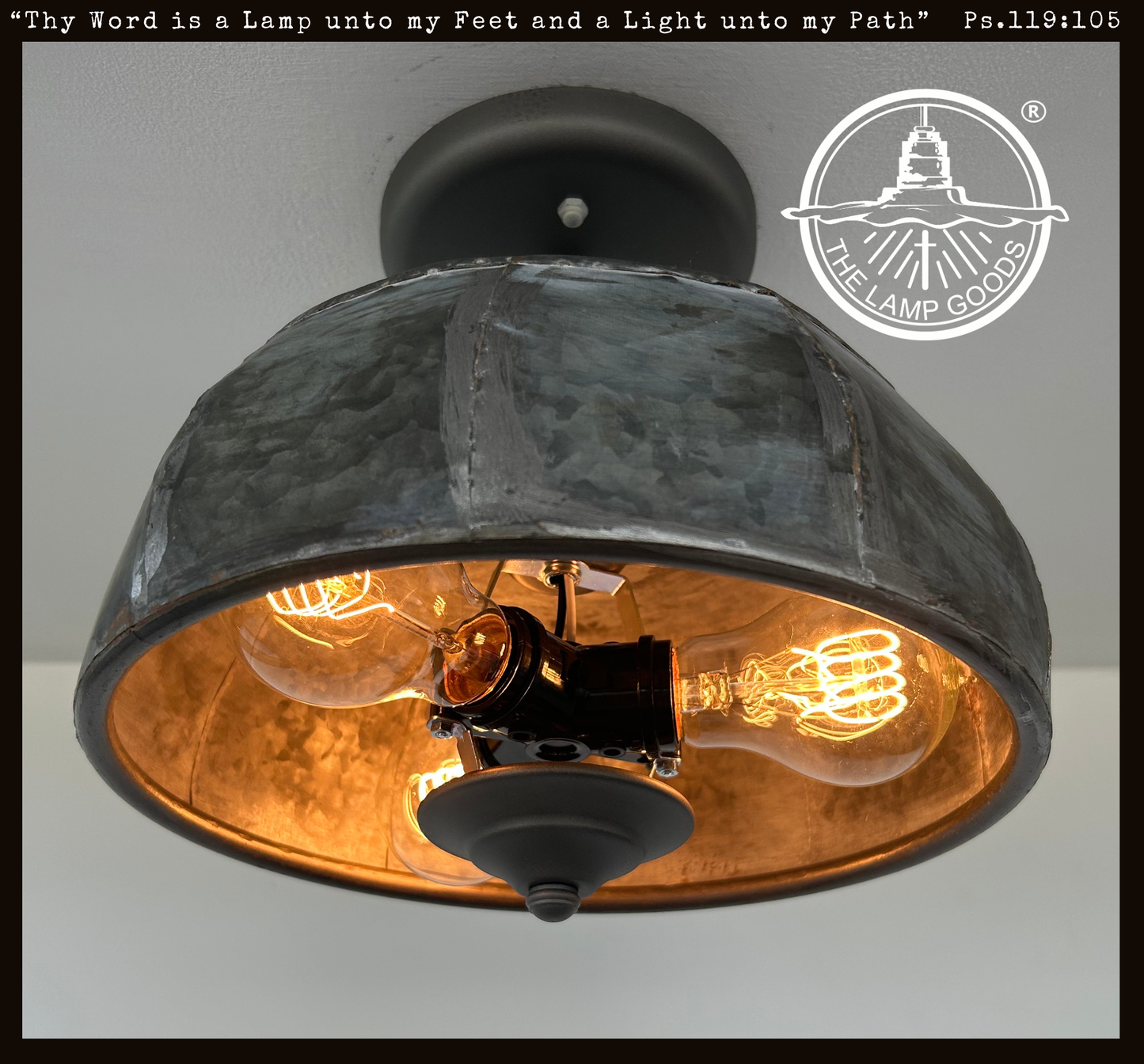 Rustic Metal Farmhouse Ceiling Light With Chain - 8 Sided