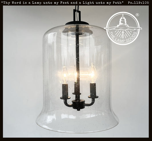 Extra Large Clear Seeded Glass Bell Pendant Light