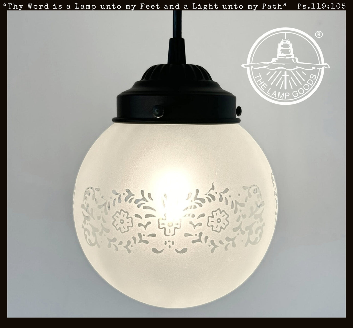 Frosted Floral and Cross Globe Pendant Light