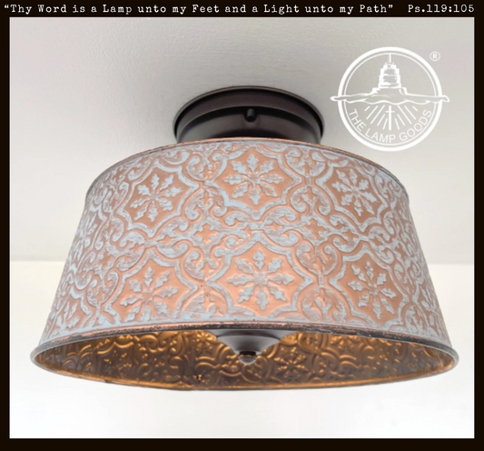 Ornate Copper Farmhouse Ceiling Light - 4 Bulb