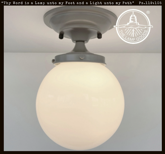 Modern Milk Glass GREY Ceiling Light Fixture of 8" Opal Glass Globe