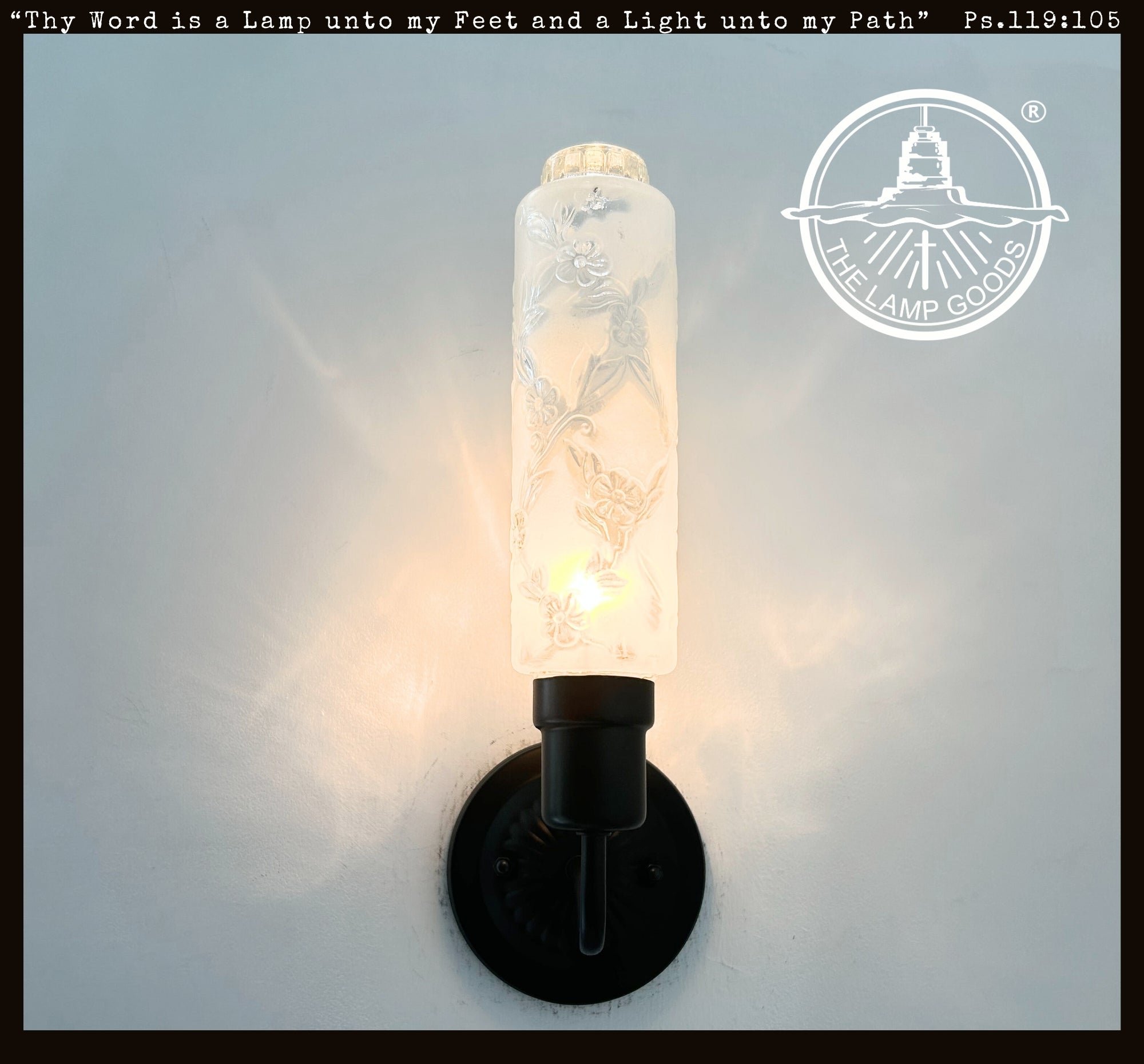 Sign Sconce Delicate Narrow Frosted Floral Glass Wall Sconce – Metal Sign Barn
