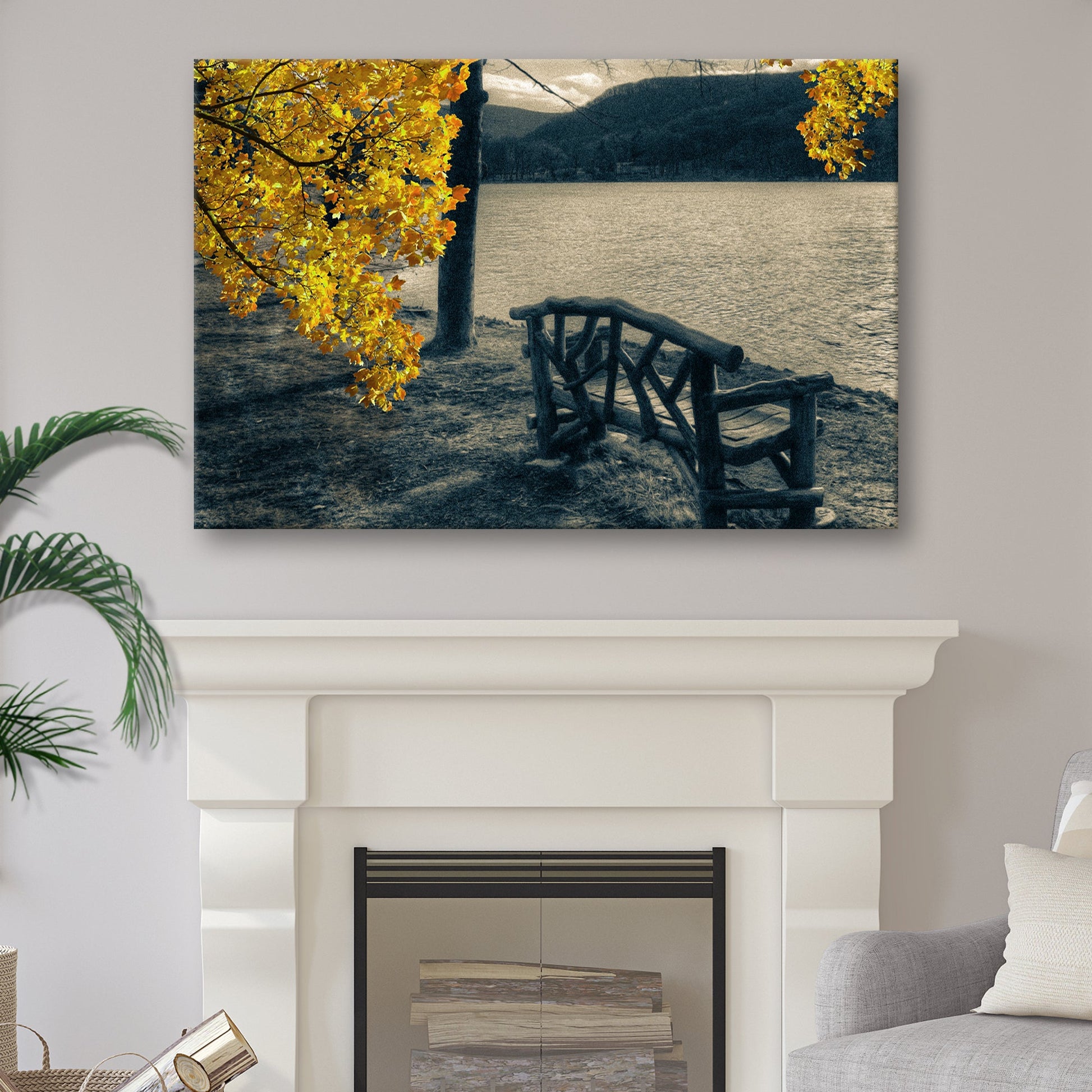 Lake Side Yellow Maple Tree Canvas Wall Art
