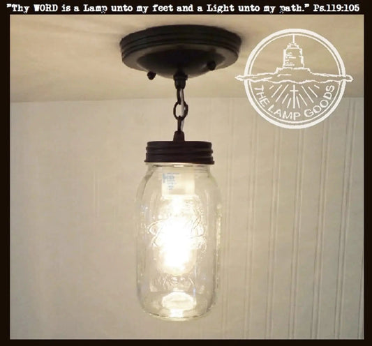 Mason Jar Ceiling LIGHT With Chain & NEW Quart