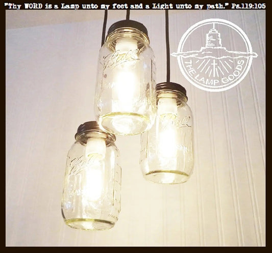 Mason Jar CHANDELIER Pendant Light Trio