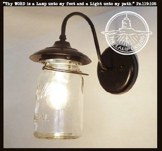 Exterior Outdoor Mason Jar Wall Sconce Light with Vintage Jar