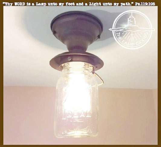 Mason Jar Outdoor Exterior Porch Ceiling Light with Vintage Jar