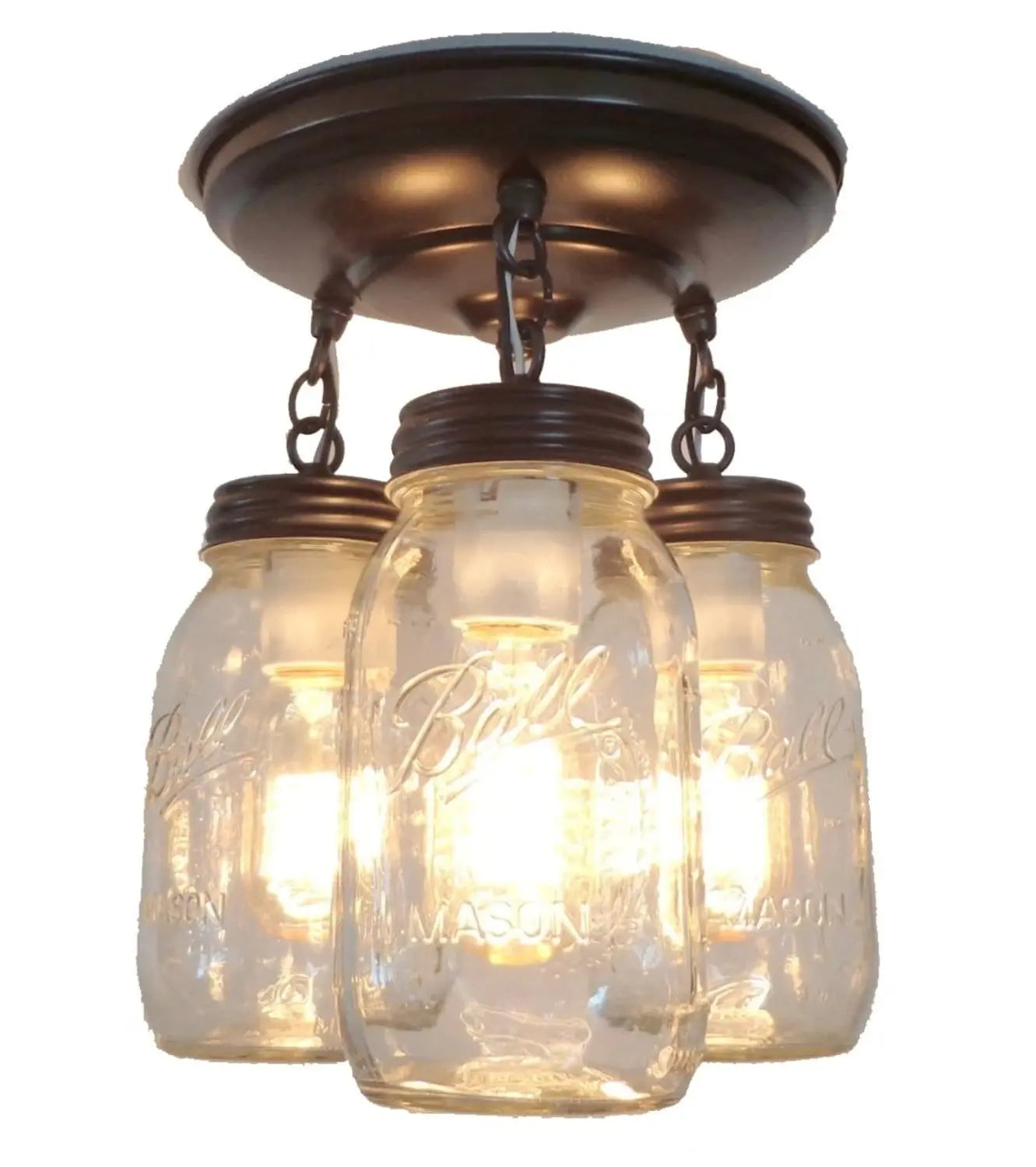 Mason Jar LIGHT FIXTURE New Quart Chain Trio
