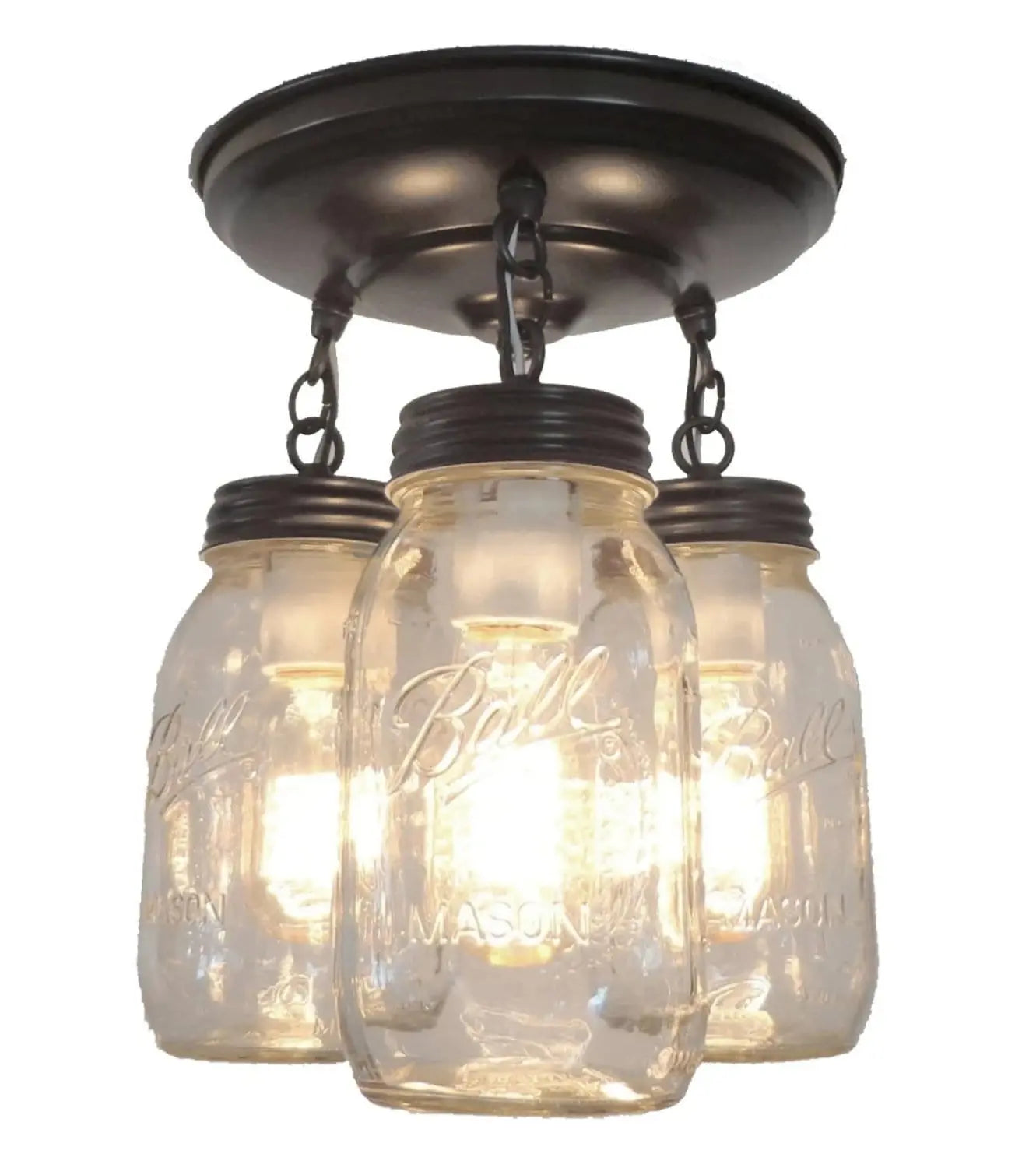 Mason Jar LIGHT FIXTURE New Quart Chain Trio